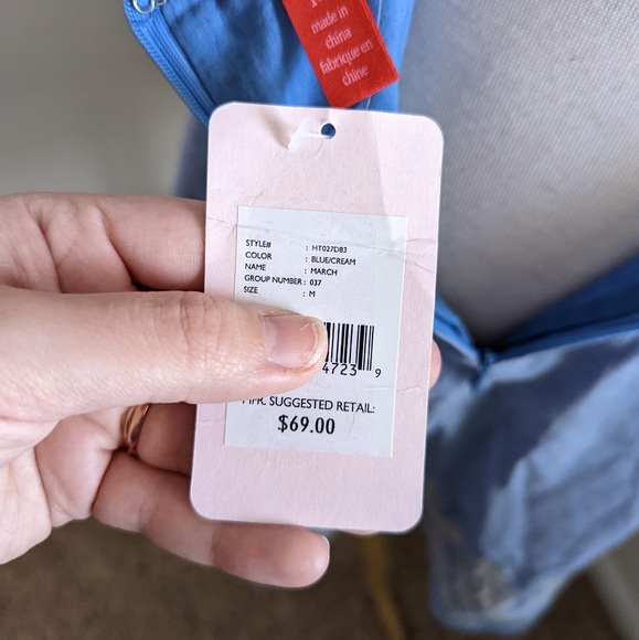 Chelsea & Violet Embroidered Halter Backless Mini Dress Blue Cream Medium - Picture 9 of 10